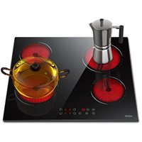 Glass Ceramic Hob 4 Zone Hobs， Sensor Touch Control Hob， Self-sufficient 60 cm, 6000 W, 9 Power Levels, 60CM, No Plug