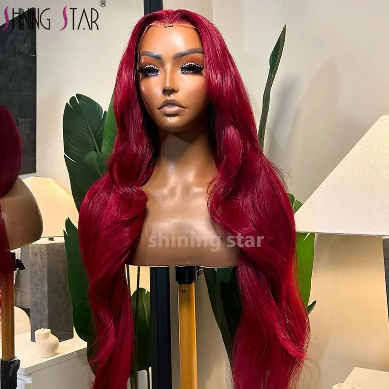 

13X6 Body Wave Lace Frontal Wig Transparent Red 99J Burgundy Curly 13X4 Lace Front Wigs Red Colored Hd Body Wave Human Hair Wigs