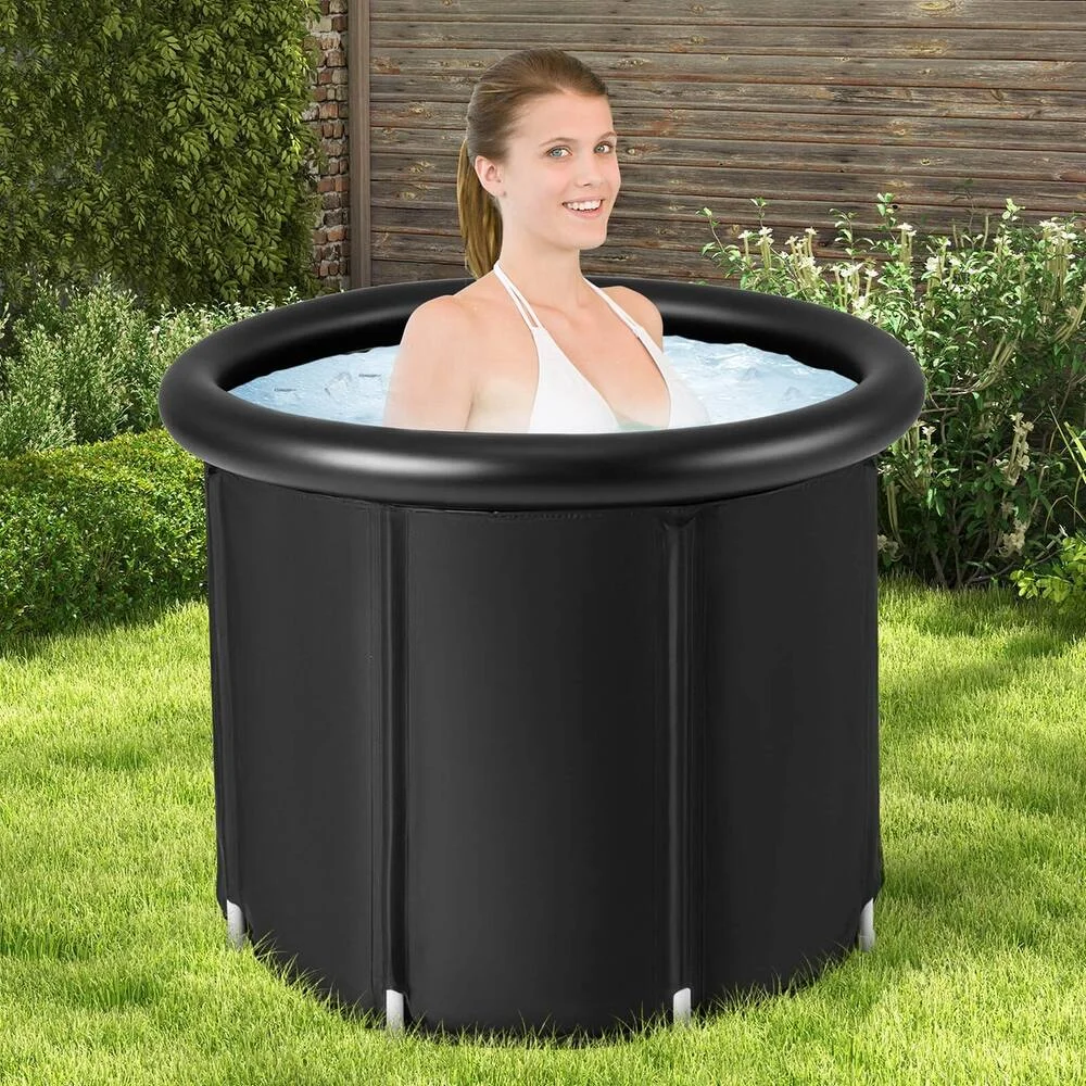 105 Gal Ice Bath Tub, Portable Hot/Cold Water Plunge for Athletes, Collapsible Round Recovery Tub with Lid & Quick Drain System