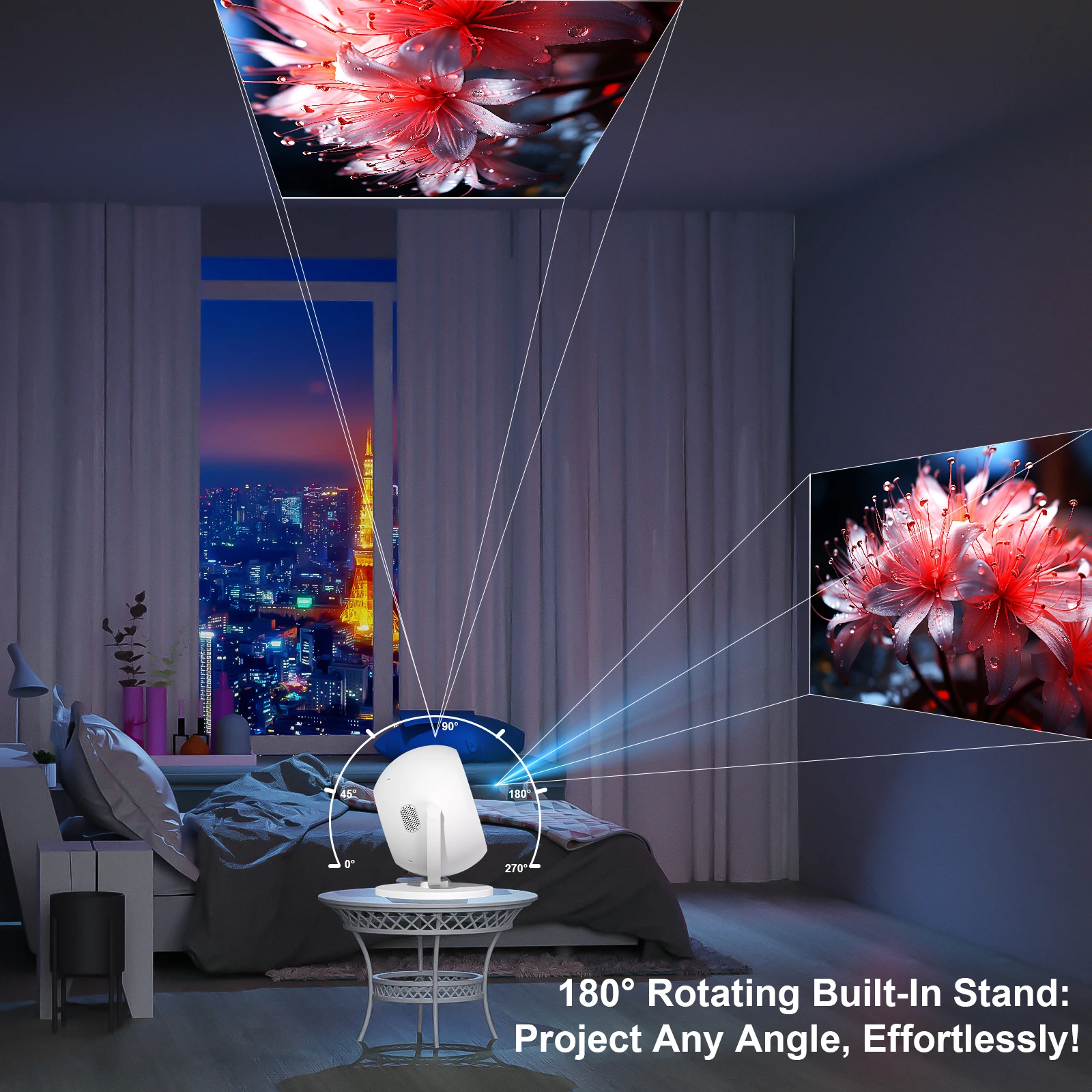 جهاز عرض ذكي كروي فائق الوضوح 2.4/5g واي فاي ثنائي النطاق لاسلكي 6+ Bt4.2 Led جهاز عرض محمول متعدد الوظائف، عرض الأفلام المنزلية |   تخييم خارجي، 360 °   دوران