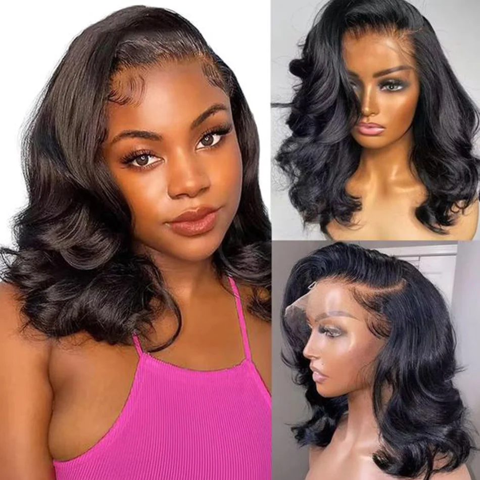 Botisi body wave lace front wig 13x6 13x4 hd lace wig bob wig human hair for women loose body wave short human hair wigs black