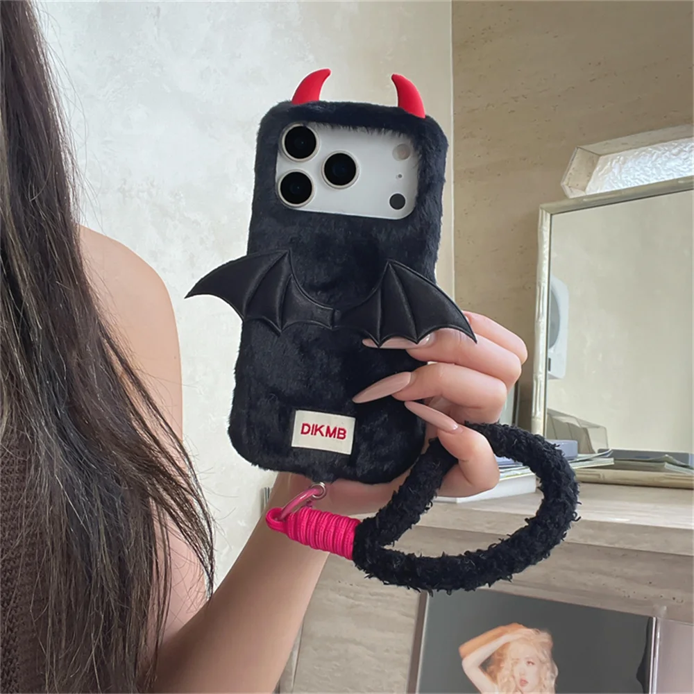 

Cute 3D Cartoon Warm Fluffy Plush phone case for iPhone 17 16 Pro Max 15 14 13 Cover With Lanyard Protective Cover For 16 17 Pro