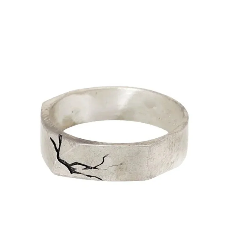 Vintage Cracked Ring For Men Biżuteria Regulowany otwór Męski palec wskazujący Srebrny 925 Prezenty urodzinowe dla chłopaka — zdjęcie 2
