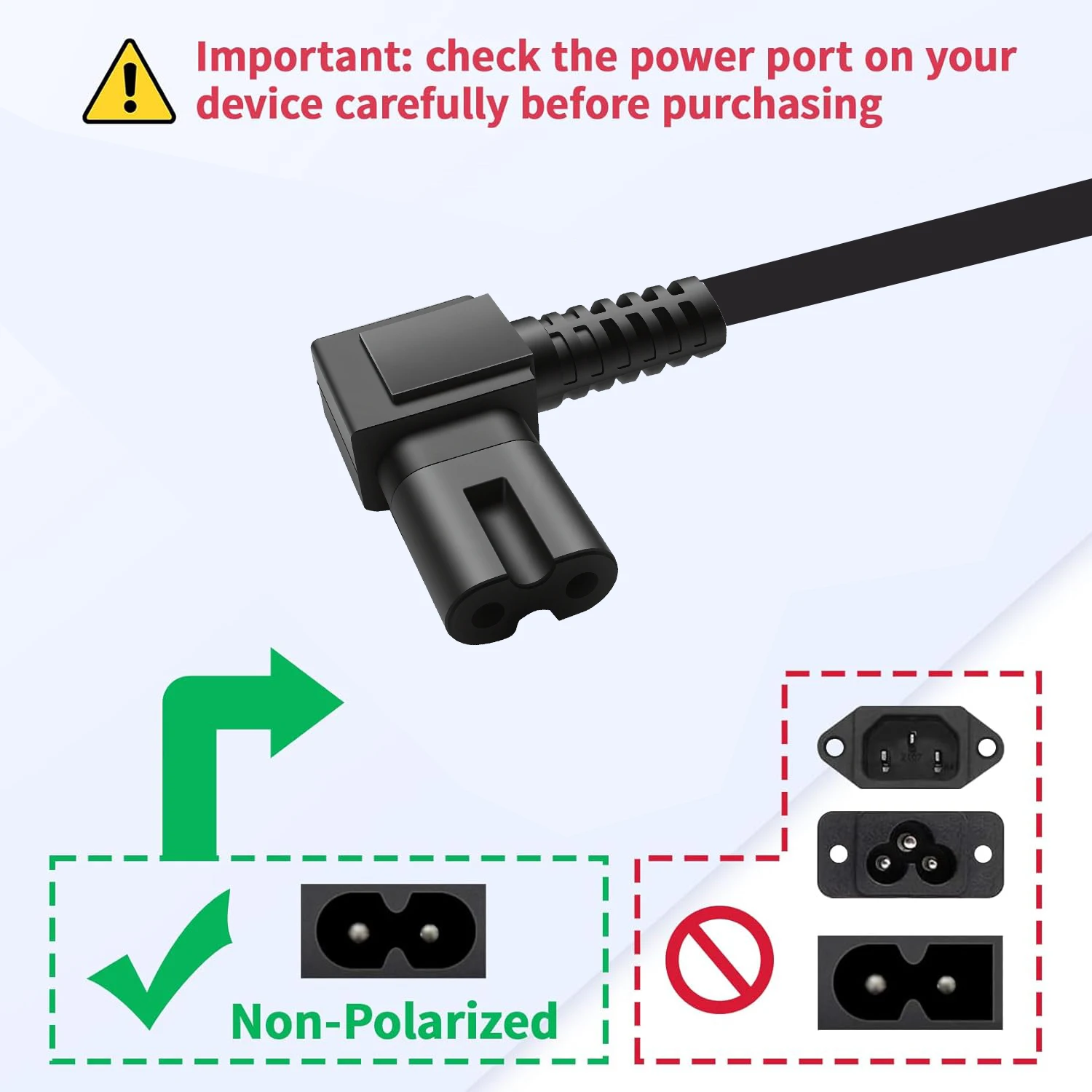 Abgewinkeltes US-Netzkabel Nicht-Polarisiertes NEMA 1-15P zu IEC320 C7 Stromkabel AC-Stecker US zu Figure 8 Stromkabel für PS5 Apple TV HDTV – Detail 1