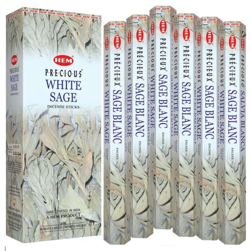 White White Sage HEM Incense-Full Box with 6 Boats-120 Rods