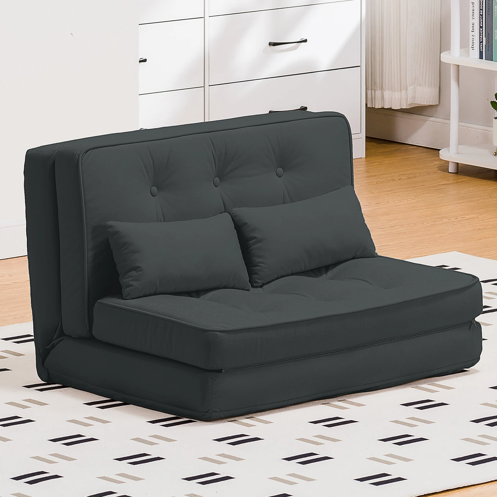 Folding Sofa Bed, Convertible Sleeper Chair, Fold Out Chair with Adjustable Backrest & Pillows for Living Room