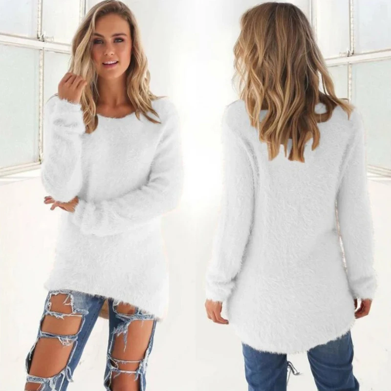 Women Cotton Warm Knitted Sweater Solid Color O Neck Loose Pullover Long Sweater Casual Oversize Blouse Ladies Hipster Clothing