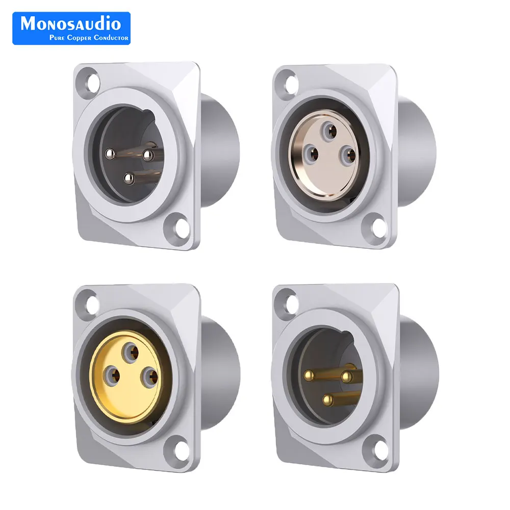 

Monosaudio SM3/SF3 Pure Copper XLR Male Female Sockets 3Pin Panel Mounted Chassis Square Shape for Audio/Video Microphone/MIC