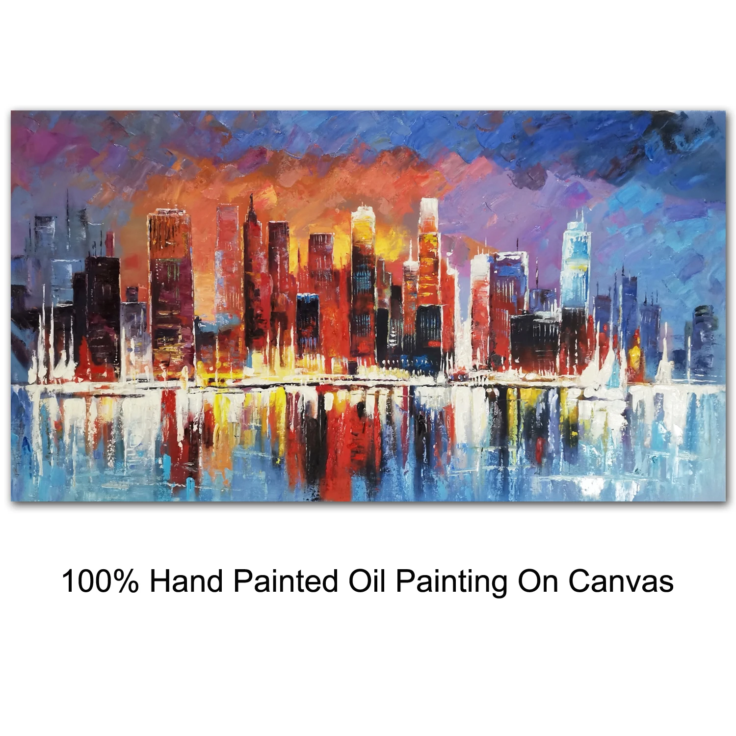 

Contemporary Canvas Wall Art City Skyline Painting Hand Painted Oil Abstract Landscape Artwork For Living Room Bathroom Decor