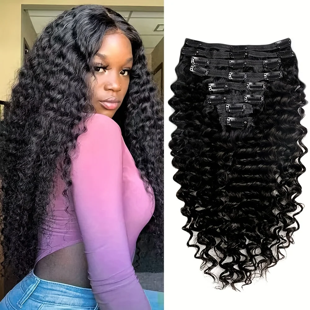 Deep Wave Clip In Hair Extensions For Women Human Hair Extensions 8Pcs Hair Extensions Clip In Human Hair With 18Clips 10-26Inch