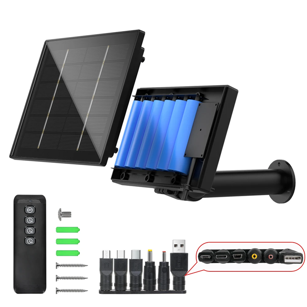 D4R 4W Solar Panel 3 In1 DC/Mirco USB/TypeC Output 5V 6V Solar Cells Charger built in 18650 Battery For Outdoor security camera