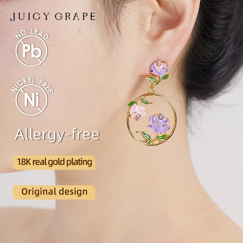 2024New Arrival Trendy Enamel Circle Flower Hoop Earring For Women 18K Plated GoldFashion Sweet Jewelry Party and Birthday Gift