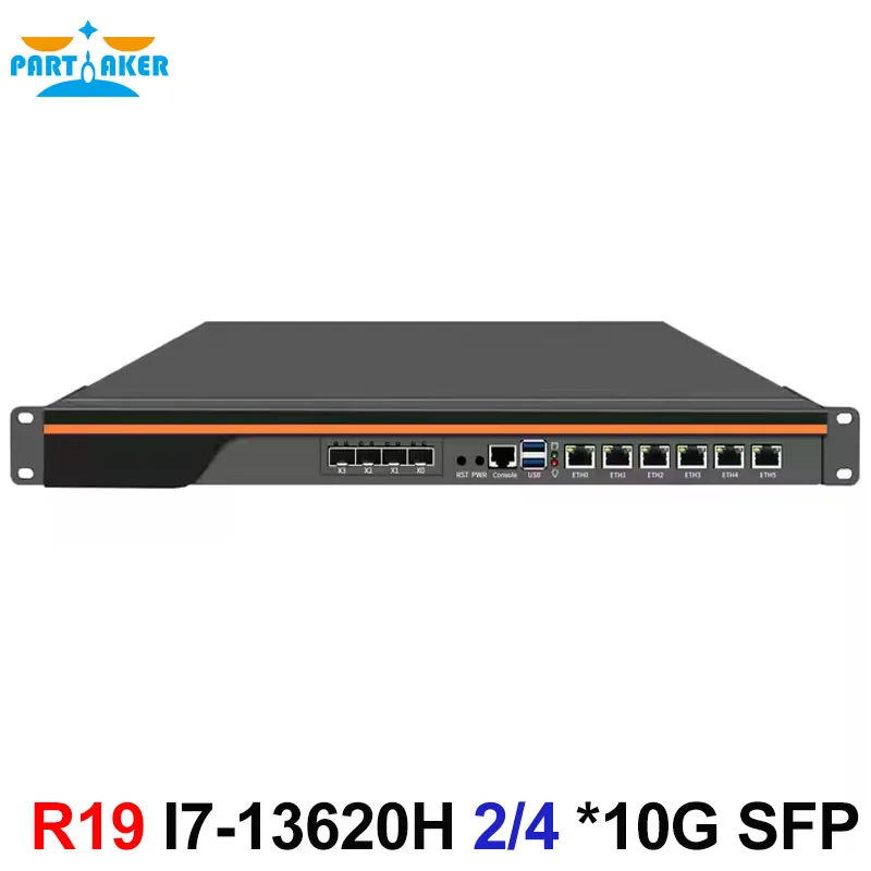 Partaker 1U Rackmount Firewall Appliance Intel Core I7 13620H 6x I226 2,5G 2-4 10G SFP pfSense ROS Enterprise Network Server