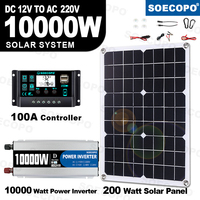 10000W Solar System Complete Set Dual USB Inverter 220V 300W Solar Panel 100A Controller for RV Camping Home Backup CE FCC