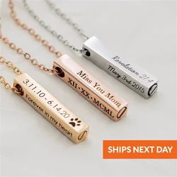 Personalized Cremation Urn Necklace for Ashes Memorial Engraving Custom Bar Necklace Loss of Dog Gift Jewelry for Human Dog Pet