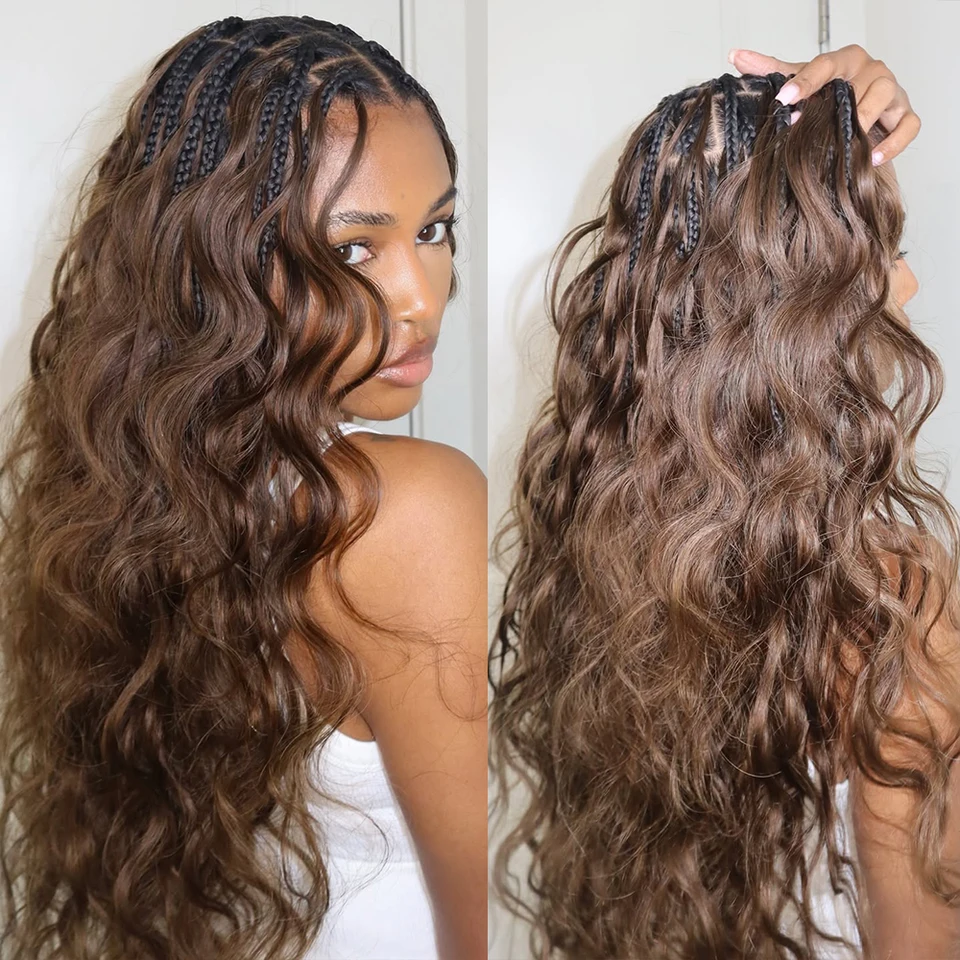 Cabello 100% Humano Crudo Body Wave Miracle Knots Trenzas para Crochet Extensiones Boho Chocolate Feather Cabello Humano para Crochet 3