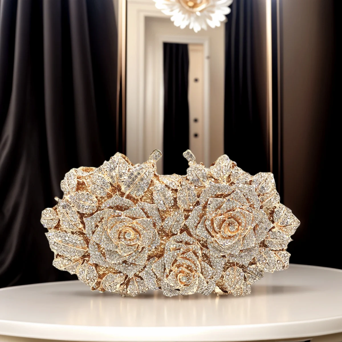 

Ослепительная роза со стразами, вечерняя сумка для женщин, шикарный клатч с цветочным принтом и кристаллами, свадебная сумочка для официальной банкетной вечеринки