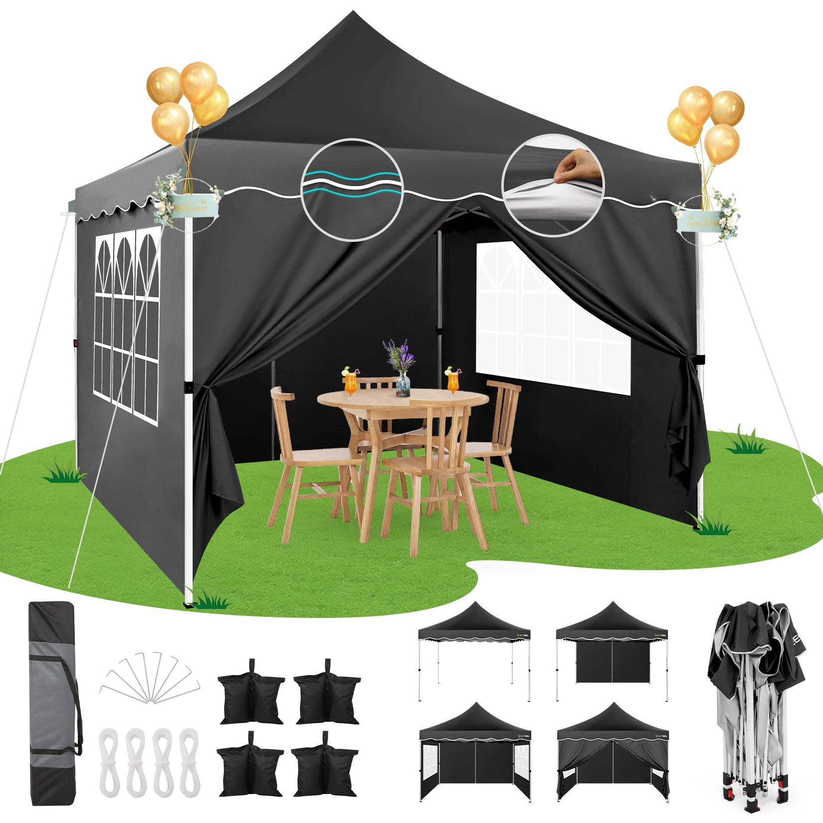 

10x10 Pop Up Canopy Tent with 4 Walls & Accessories Kit, UPF50+ Waterproof Instant Shelter for Commercial & Personal Events