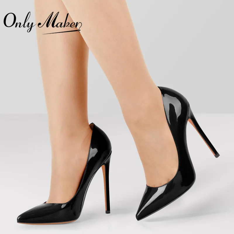 Onlymaker-zapatos de tacón fino de charol para mujer, calzado de punta estrecha, sin cordones, talla grande, para fiesta, boda y oficina