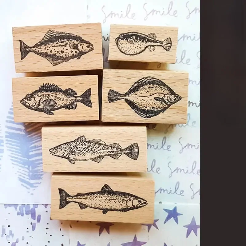 Fish Stamp Scrapbooking Ocean Marine Life Journaling Diary Decoration DIY Craft Kawaii Wooden Stamps — zdjęcie produktu 7