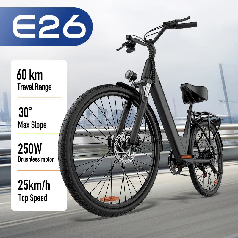 Urlife E26 750W banden 36V 13Ah 26x2" verwijderbaar LCD-scherm Snelheid 7-snelheden Hydraulische schijfremmen voor volwassenen E-bike Commuter