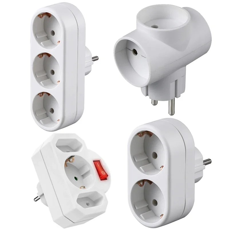 Europejski adapter gniazda Schuko 1 do 3 UE Niemcy 2-drożny 3-drożny przedłużacz ścienny Gniazdo konwertera z przełącznikiem 16A Typ E — zdjęcie 2