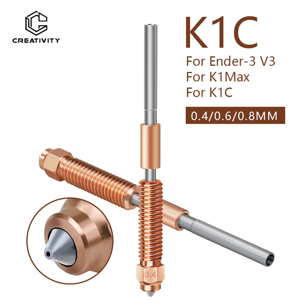 Creativity K1C Nozzle 0.4/0.6/0.8mm High Flow All-in-one Copper Titanium Nozzles For K1 / K1 Max /K1C/ Ender-3 V3 3d printer