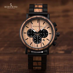 BOBO BIRD Reloj de Cuarzo para Hombre Relojes de Lujo Hombre Madera Cronómetro Indicación de Fecha Cronógrafo Relojes de pulsera relogio masculino Custom