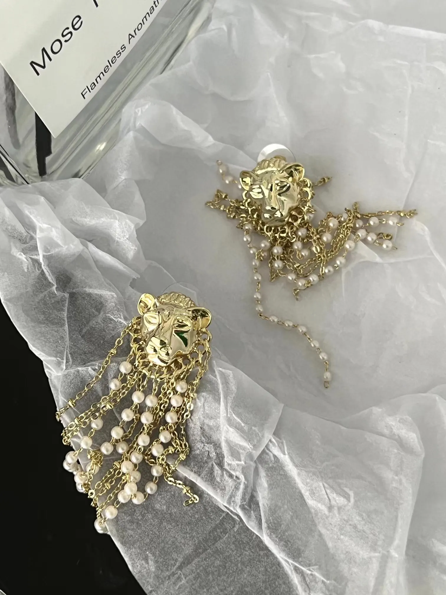 

2022 Vintage Lion Drop Tassel earrings brass for cool ladies