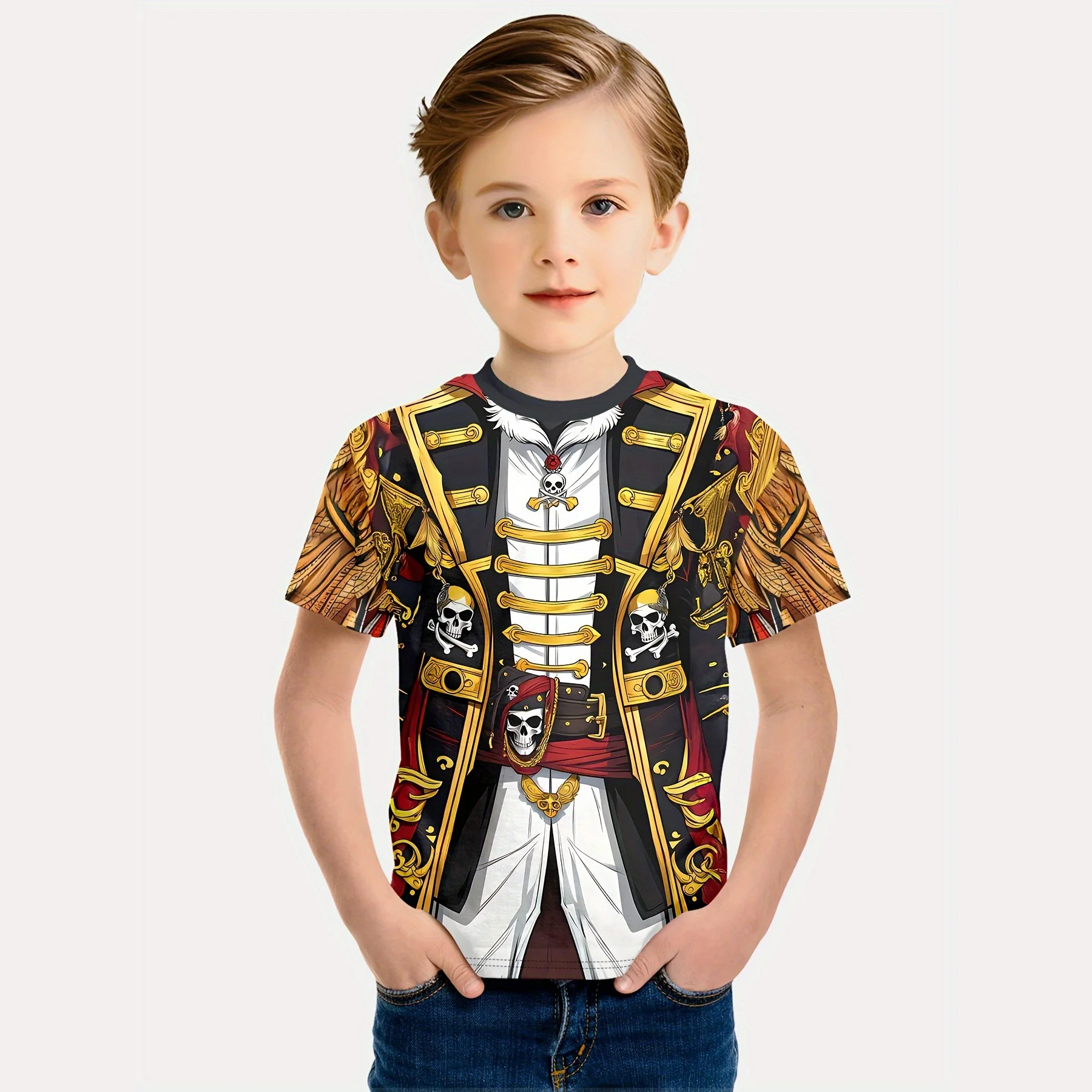 Boy Clothes 3D Print Fake Uniform Pattern Children Top Funny Graphic Short Sleeve T-Shirt Perfect Gift Idea for Boy 2 to 9 Years