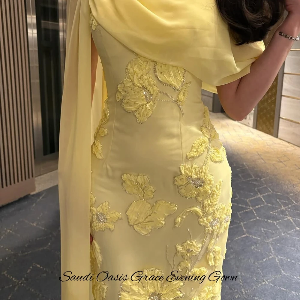 فستان سهرة شيفون أنيق رسمي مخصص برقبة دائرية بدون أكمام للحفلات الراقصة مع شال دقيق ثلاثي الأبعاد زهور حورية البحر رداء حفلات