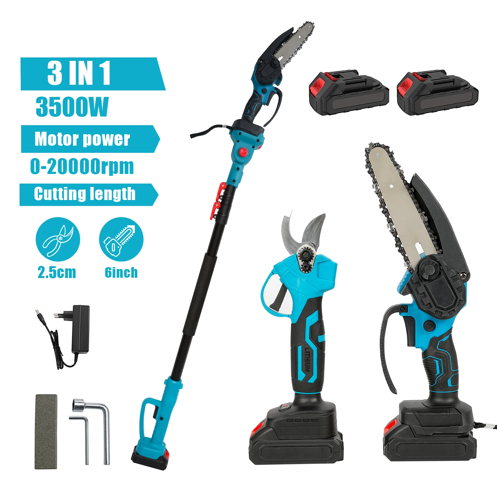 Bürstenlose 6-Zoll-Elektrokettensäge 25MM Hochastschere 2M Verlängerungs-Teleskopstange Gartentrimmer für Makita 18V Akku