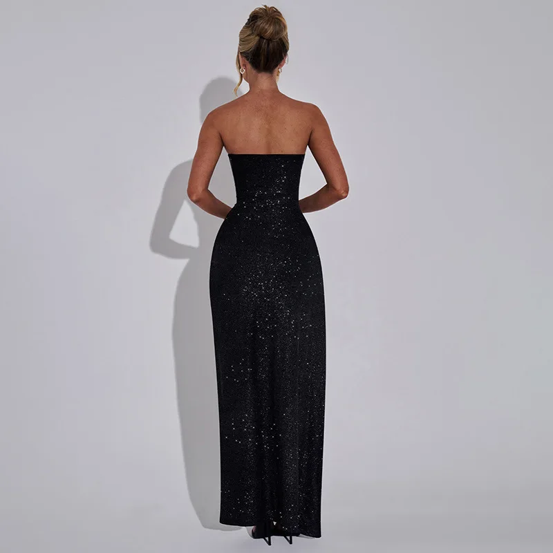 A48 Strapless banquet evening dress, sexy and elegant slit backless dress