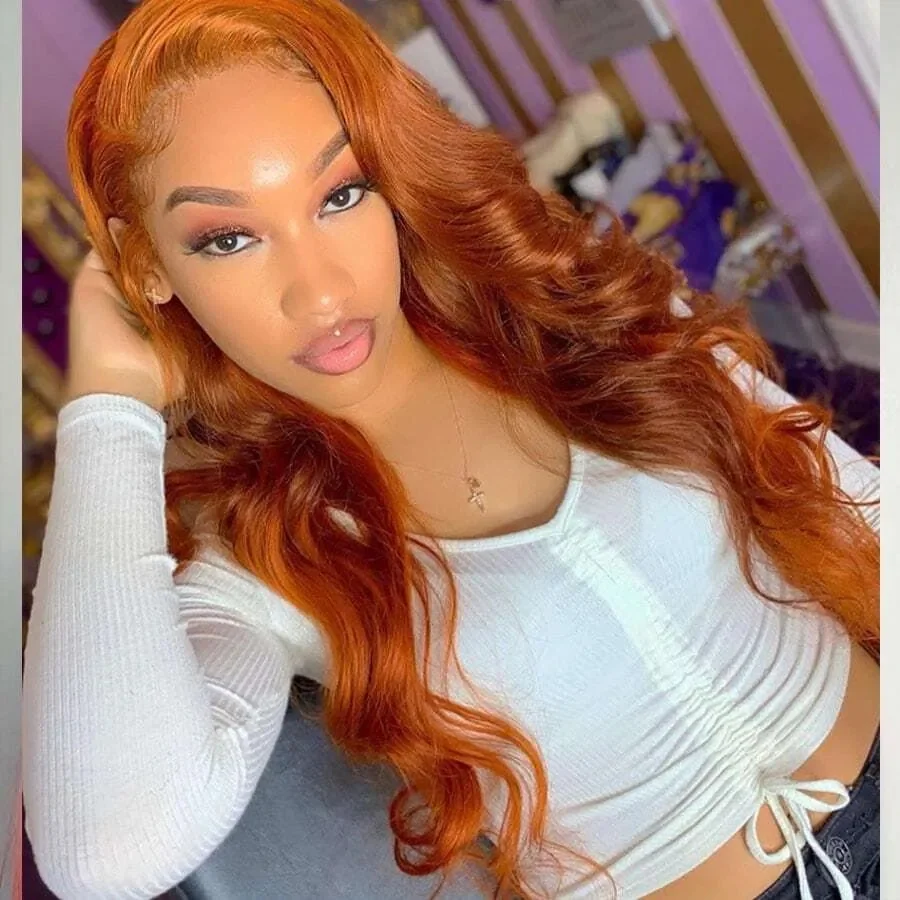 

250% Density 13X4 HD Lace Front Wigs Ginger Orange Human Hair Body Wave Brazilian Virgin Wig Pre Plucked Natural Hairline