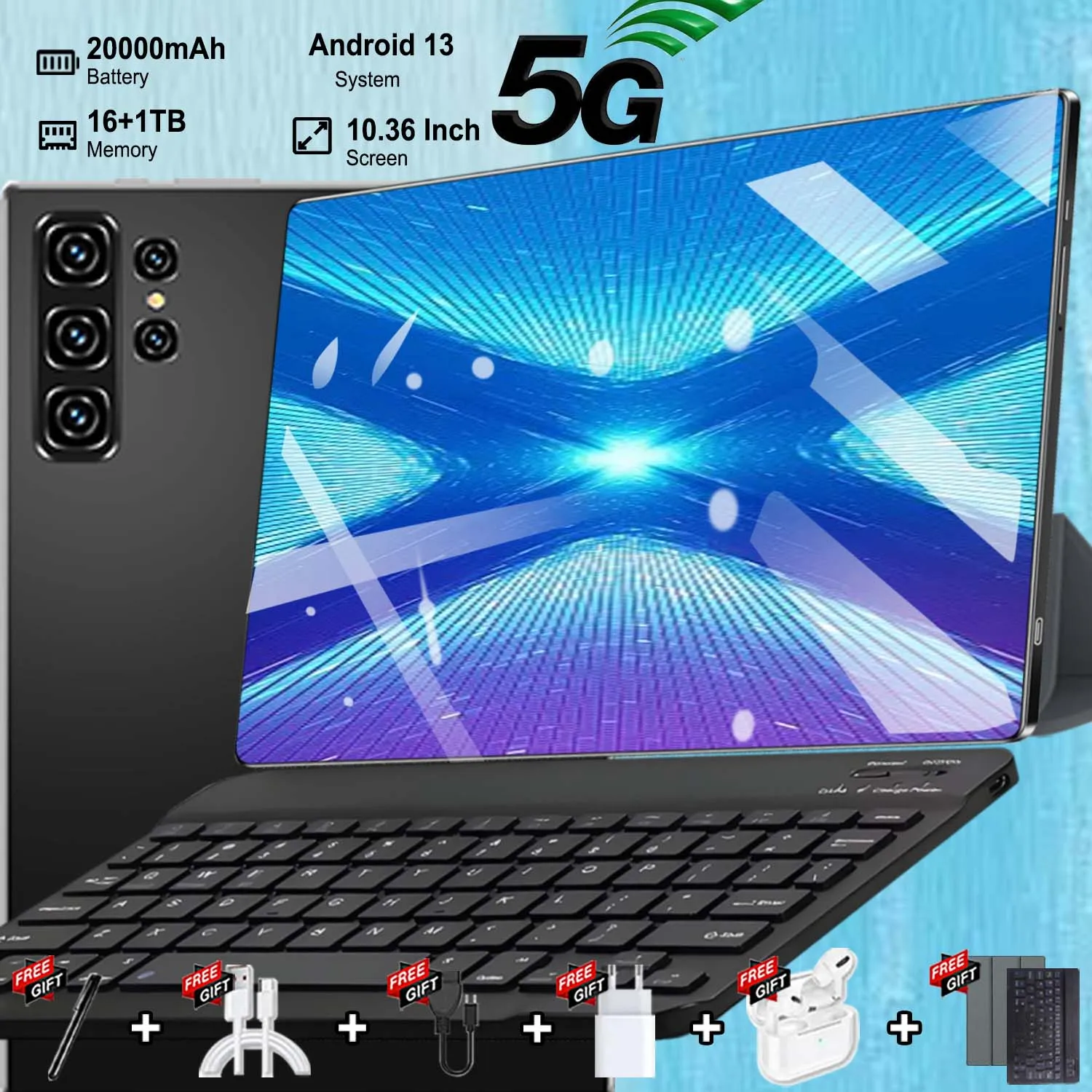 Tablet PC de 10.36 Pulgadas, Android 13.0, Google Play, 5G, 14 Núcleos, 20000 mAh, Cámaras Duales, Doble SIM, Bluetooth, Wi-Fi, 16 GB + 1