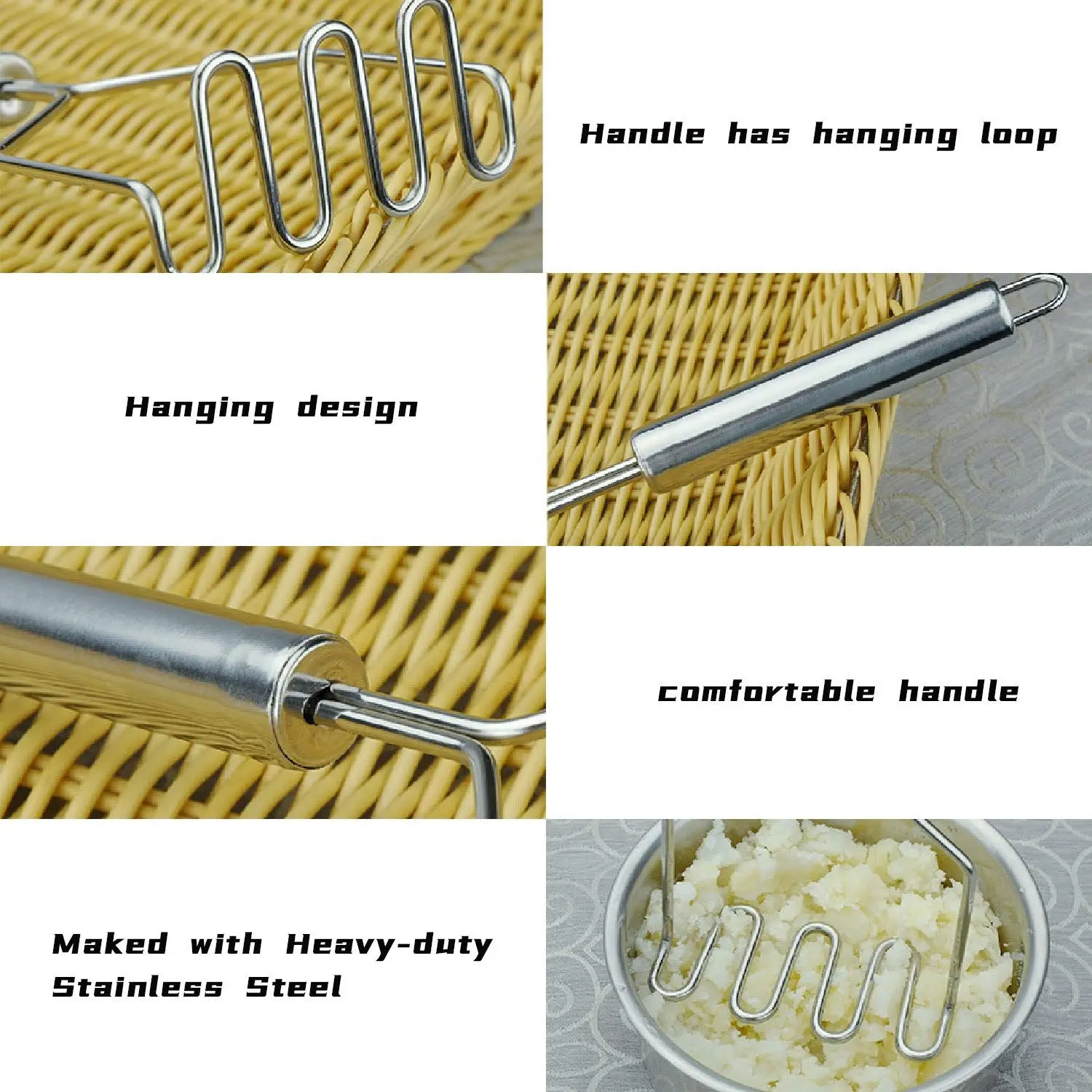 Potato Masher, Potato Masher Stainless Steel & Crinkle Cutter, French Fry Cutter, Masher Kitchen Tool, Heavy Duty Mashed Potatoe