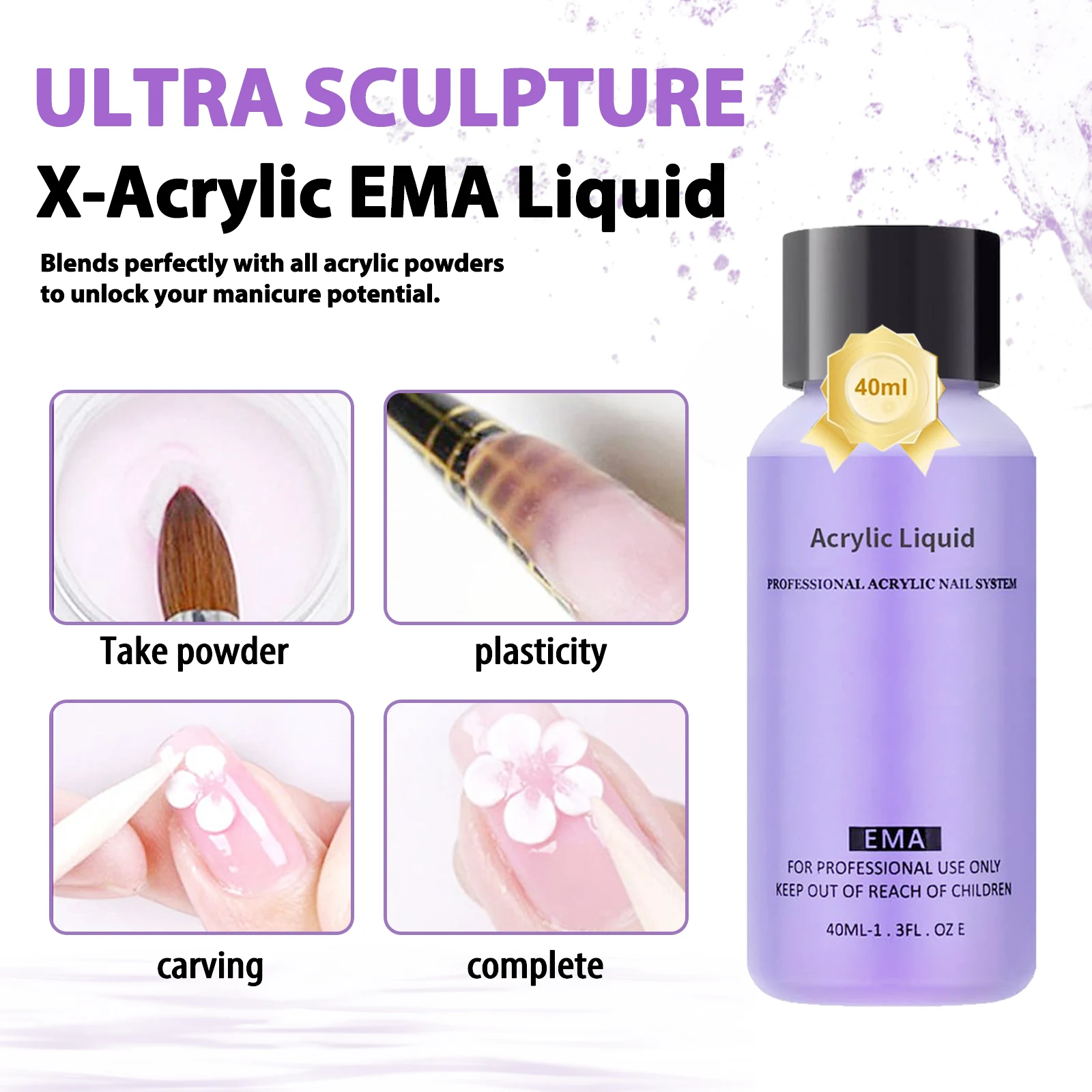 40ml/75ml/120ml líquido acrílico do prego monômero cristal líquido de secagem rápida para a arte do prego extensão do pó acrílico manicure profissional