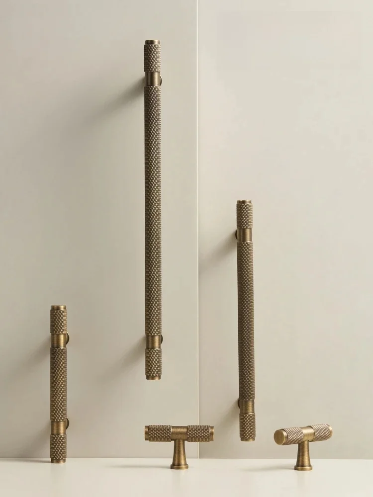 Nurlin Messing Diamond Cut Cross Knurl Patroon Kastknop T Bar Brons Messing Kleur Deur Ladehandvat Kamer Pull - afbeelding 2
