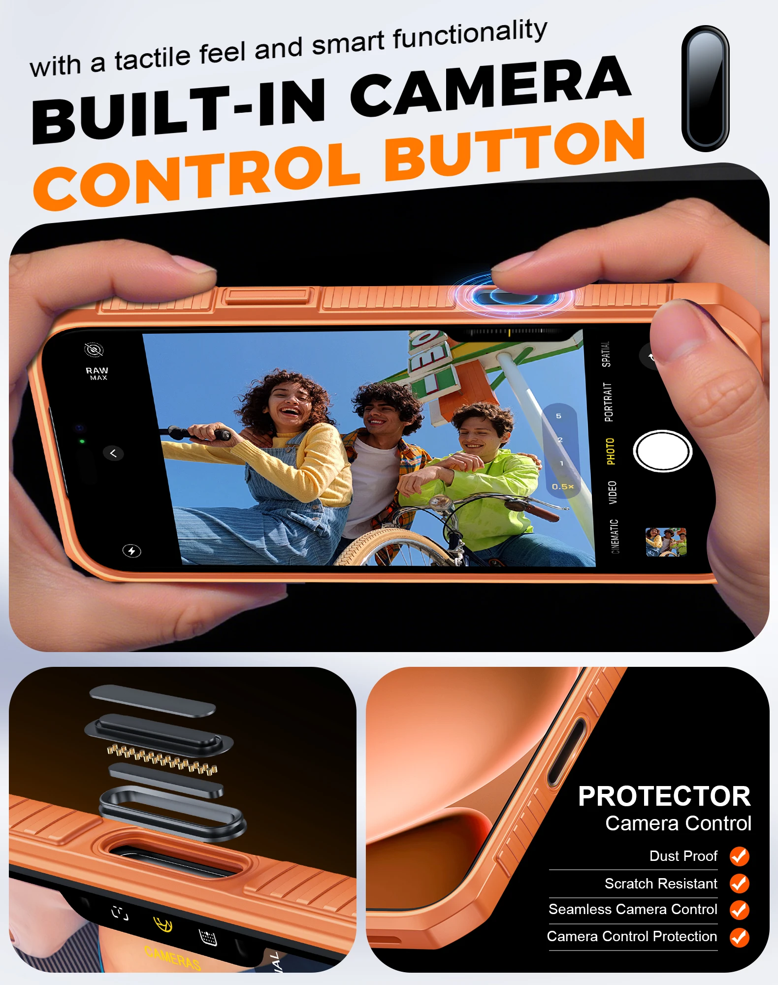 For iPhone 17 Pro Max With Card Holder Sliding Camera Cover And Stand Phone Case, Anti-Fall PC+TPU Wallet Case-Orange