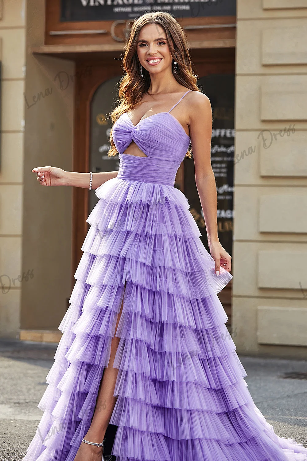 Lena Happy Sharon Dresses 2024 Gauze Ball Gowns Line A Layered Royal Engagement Dress Es Spaghetti Straps Wedding Party Dress