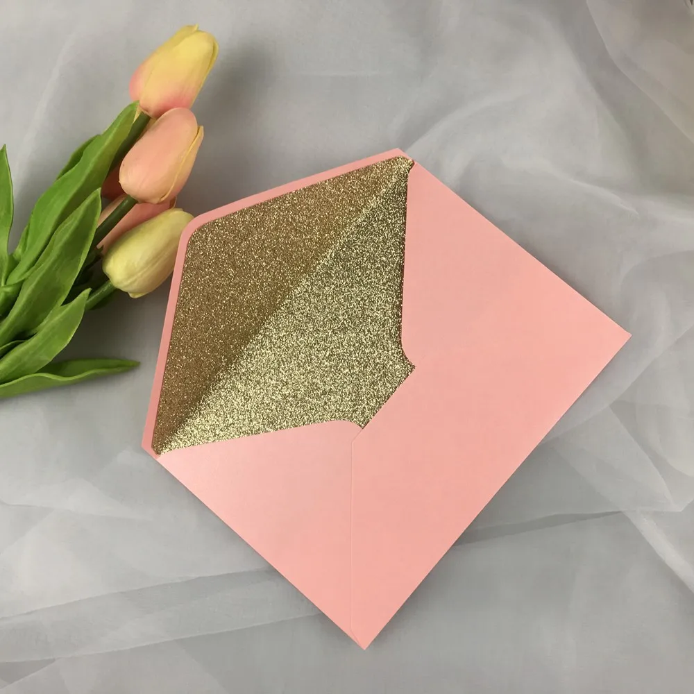 

25x Shimmer Pearl Paper Pink Ivory Lined Rose Gold Silver Glitter Shiny Wedding Invitation Gift Envelope Mariage Birthday Party