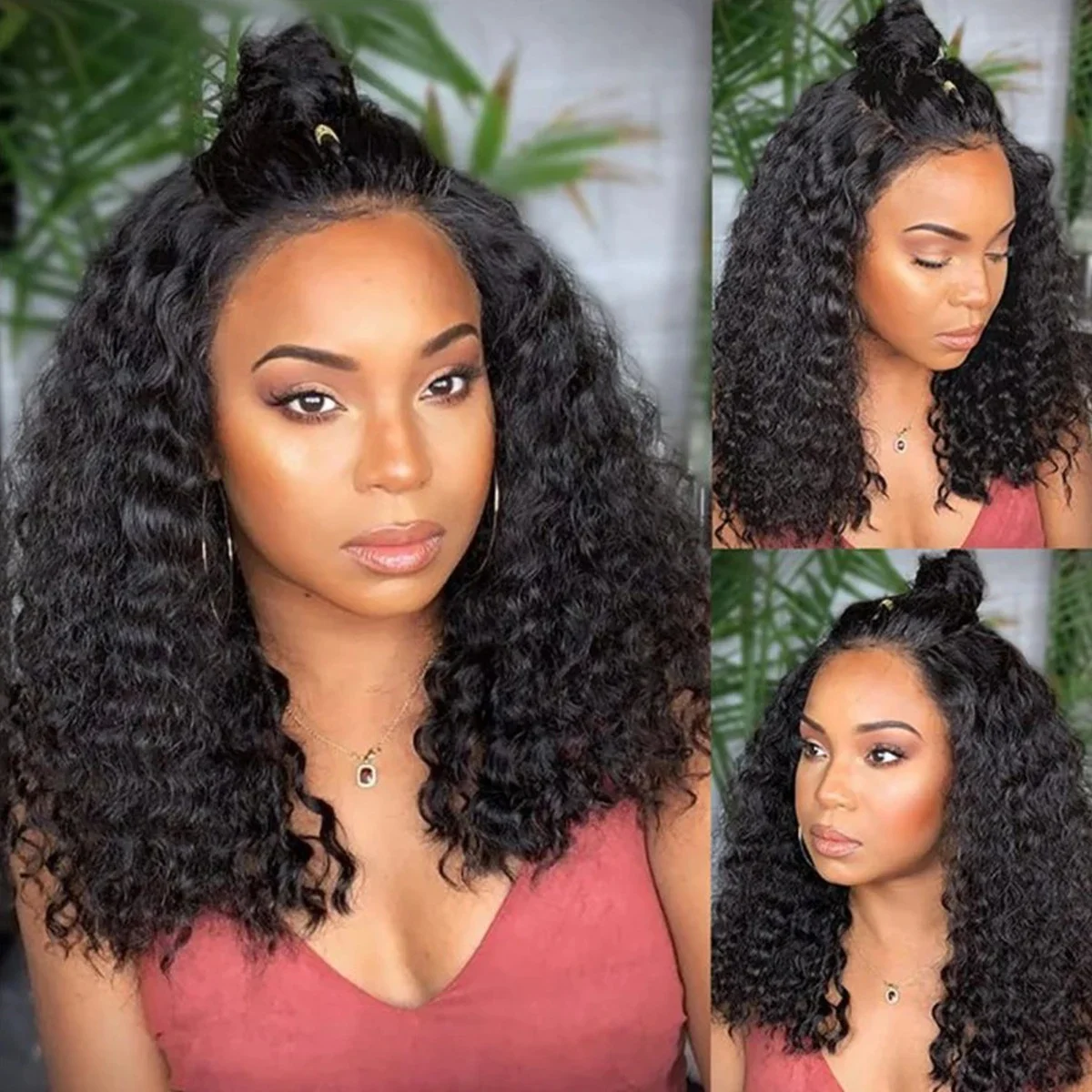Perruque Bob Lace Wig Deep Wave Brésilienne Naturelle, Cheveux Vierges, 13x4, Pre-Plucked, Densité 180%, Partie Latérale, pour Femme Africaine
