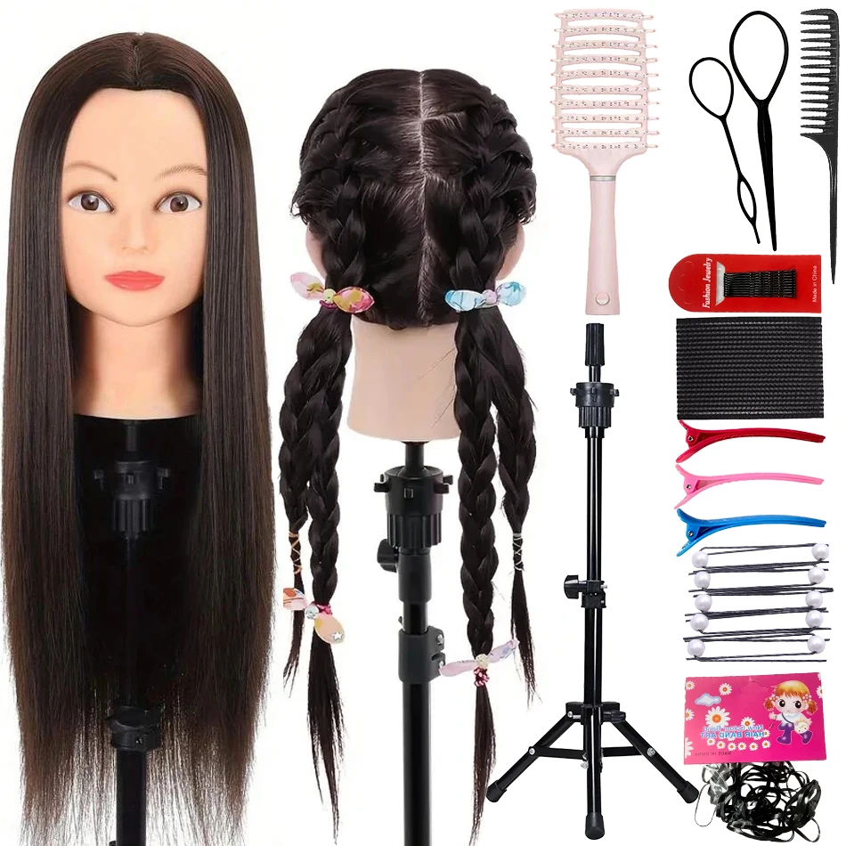 

Realistic Dummy Head with Synthetic Hair Versatile Beauty Training Aid For Hairstylist Makeup Practice Mannequin Head With Stand