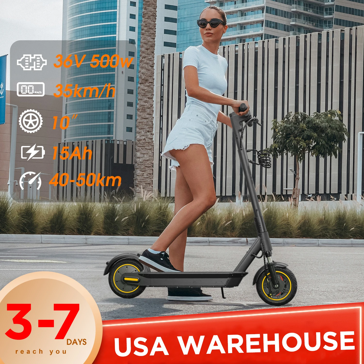 

36v 500w 22mph Electric Scooter 25mile 15Ah Foldable Front Suspension 10inch Solid Tire With Smart App Control Adult E-bike