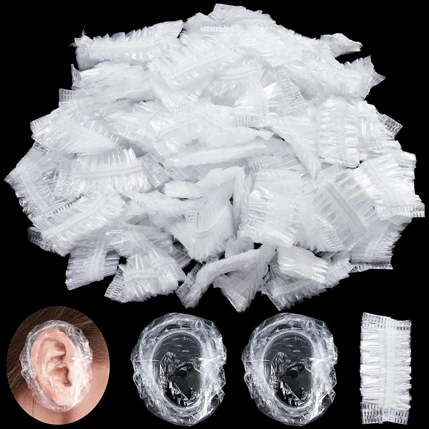 100pcs Disposable Ear Covers Protectors Waterproof Plastic Shower Protector Caps for Bathing Accessories for Hair Dye Shower Spa