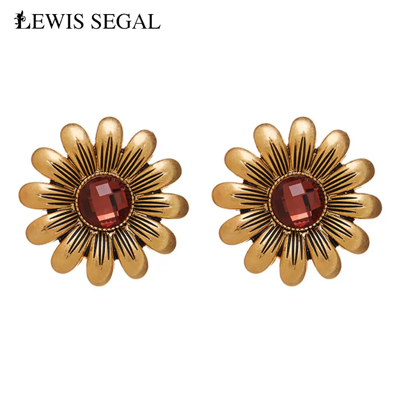 

LEWIS SEGAL Flower Stud Earrings Silver 925 Earrings Pin For Women Vintage Copper Plated 18K Gold Aretes Party Fashion Jewelry