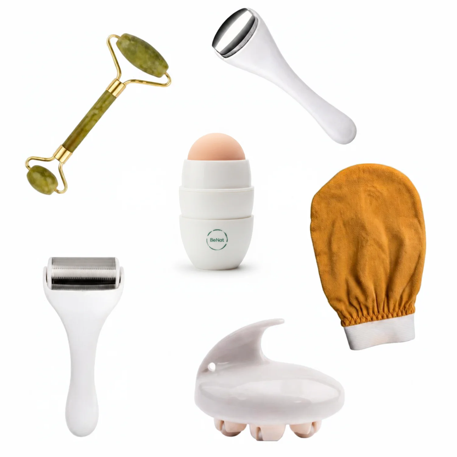 6Pcs/Set Skincare Beauty Tools Kit Face Body Ice Roller Jade Massager Volcanic Stone Oil Absorbing Roller Exfoliating Silk Glove Home Spa Set
