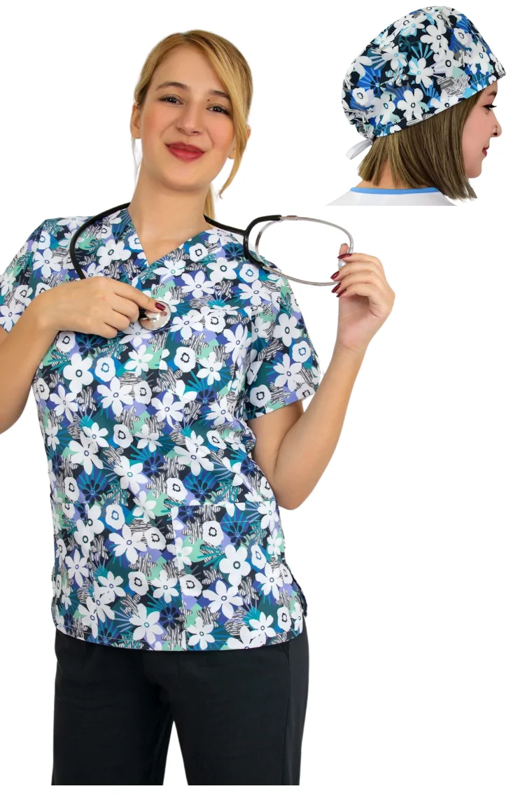 Scrubs Top & Cap, Medical Scrubs Tops,Medical Caps,Medical Bone, Patterned Tops&Caps