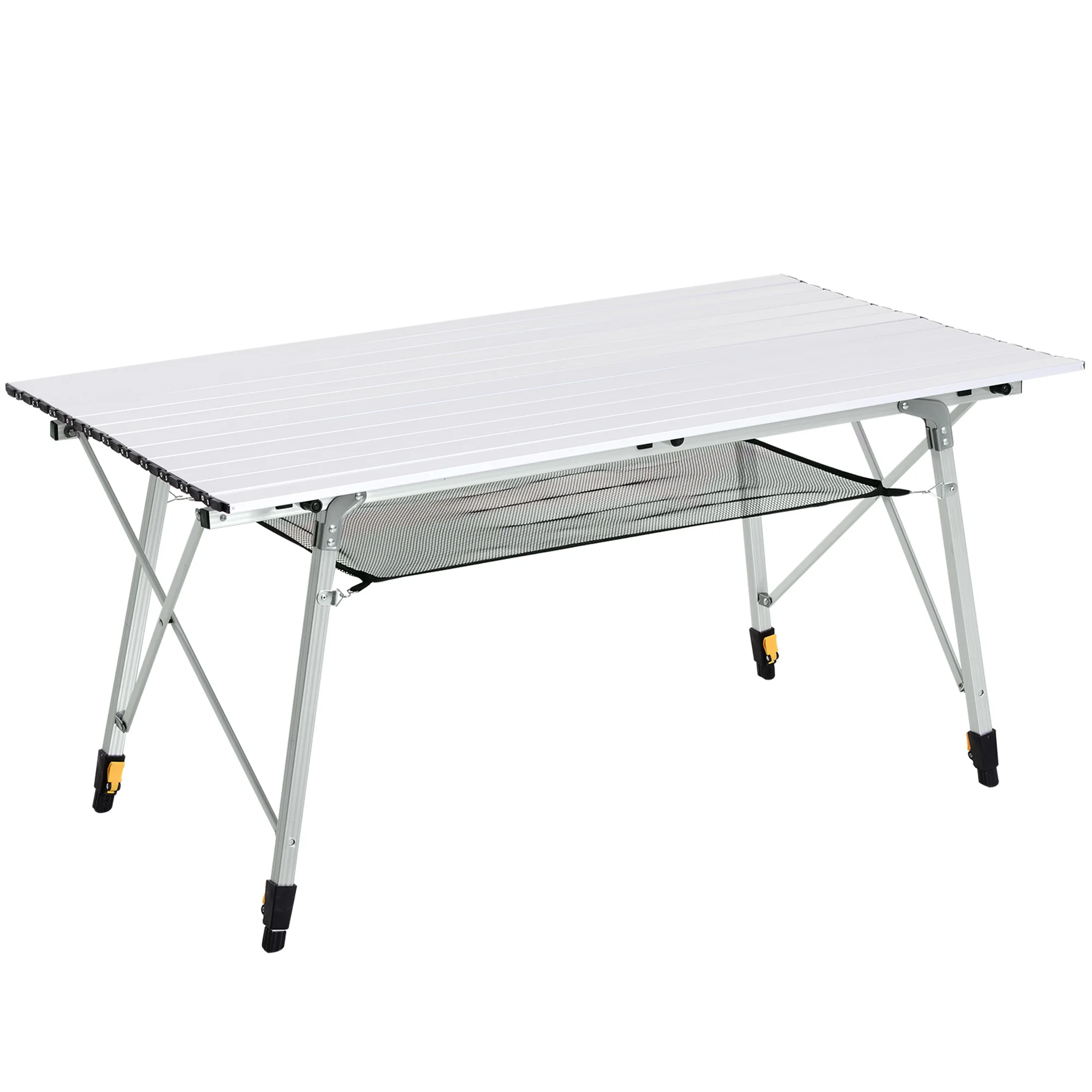 Höhenverstellbarer Aluminium-Klapptisch mit Netz-Aufbewahrungsfach, Leichter Roll-Up Picknicktisch für Camping, Picknick & Outdoor-Sportartikel