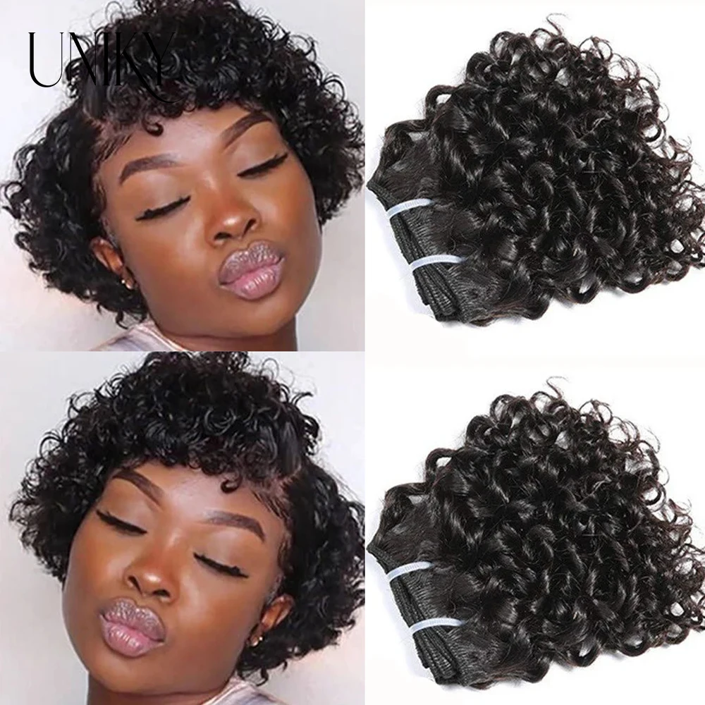 Curto Mongolian Kinky Curly Cabelo Humano Pacotes, extensões de cabelo natural, mulher Topper, frete grátis, atacado, 3 Pcs